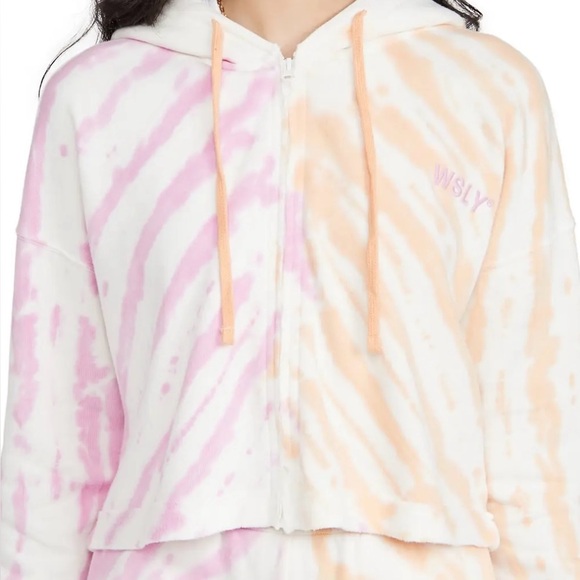 WSLY Pink and Orange Tie-Dye cropped Hoodie with zipper - Picture 6 of 6